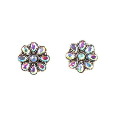 Blazin Roxx Women's Aurora Borealis Stone Flower Earrings - Multi-color