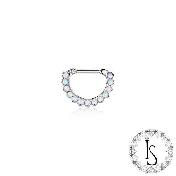 Odyssey Titanium Prong-set Cabochon Gem Septum Clicker #7 - 5/16x 5/16 (L x D) - 13 Gems