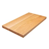 Angled perspective of a solid Red Oak Face Grain butcher block, constructed in a classic wide plank style to maximize the visibility of the wood's natural beauty. Also known in the industry as flat sawn construction, this sturdy countertop features extensive grain variation and a warm, inviting finish, making it an enduring surface for expansive dining tables, bar tops, and high-end commercial interiors.