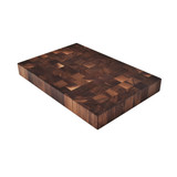 Walnut end grain cutting board with checkerboard pattern, 8x12 inches, shown at an angle on white background