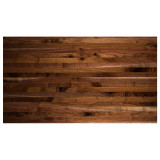 Detailed view of Rustic Walnut Edge Grain wood strips, highlighting the unique knots, mineral streaks, and character-grade hardwood texture.