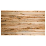 Overtop shot of solid Wormy Maple Edge Grain wood countertop.