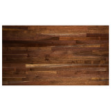 Detailed texture shot of Blended Walnut butcher block, highlighting the vibrant color transitions and dense, shock-resistant grain characteristic of premium North American hardwood.