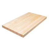 High angle shot of solid Wormy Maple Edge Grain wood countertop.
