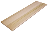Angled shot of a solid Poplar hardwood stair tread. The unfinished tread has a bullnose edge and no returns.