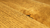 Close-up of White Oak Farmhouse Dining Table surface showing distinctive rift and quarter sawn white oak grain and natural character