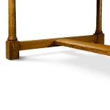 Close-up of White Oak Farmhouse Dining Table lower stretcher and turned leg construction in premium white oak