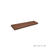 Deluxe Floating Shelf made from solid Walnut wood in a Wide Plank Style. This small shelf is 36-inches wide, 12-inches deep, and 1.75-inches thick.