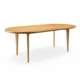 Horizon Dining Table in white oak with racetrack-shaped top, sculpted edge, and tapered solid hardwood legs