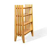 Angled view of the white oak ladder shelf showing the splayed side frames and stepped upright tops