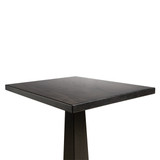 High angle detail of the tabletop corner and tapered pedestal on HLC Furniture Monument Pedestal Dining Table