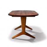 End view of walnut Crescent Solid Wood Dining Table from HLC Furniture, showing tapered post and splayed feet