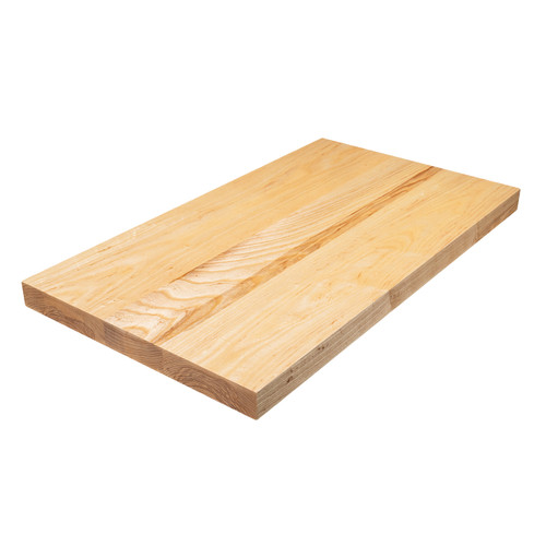 Beautiful high angle view of a face grain Ash butcher block slab, highlighting the premium wide-board construction and high-clarity cathedral grain.