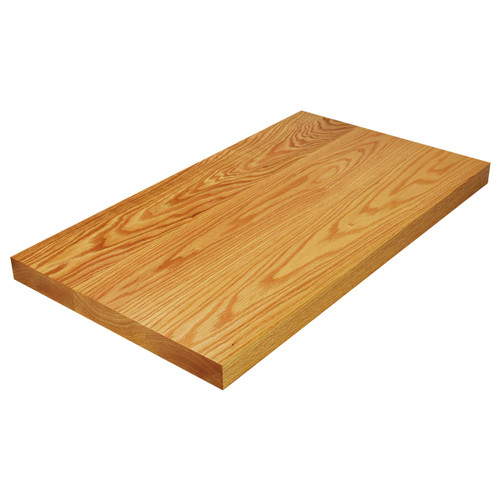 Angle view of a face grain Red Oak butcher block countertop, highlighting the premium wide-board construction and warm, continuous wood tones.