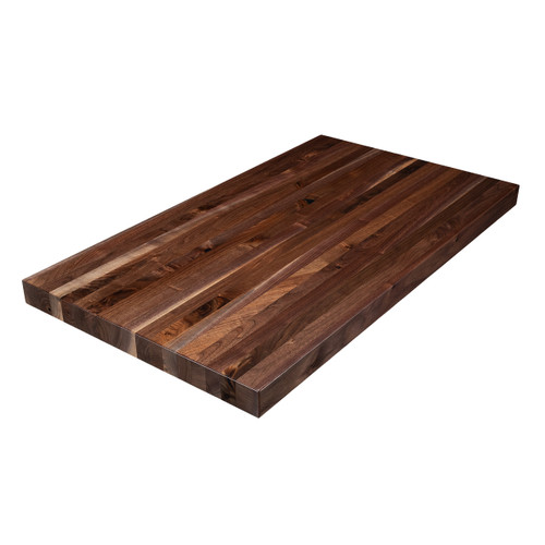 Custom Rustic Walnut Edge Grain Butcher Block Countertop slab, showcasing high-contrast sapwood character and durable hardwood construction.