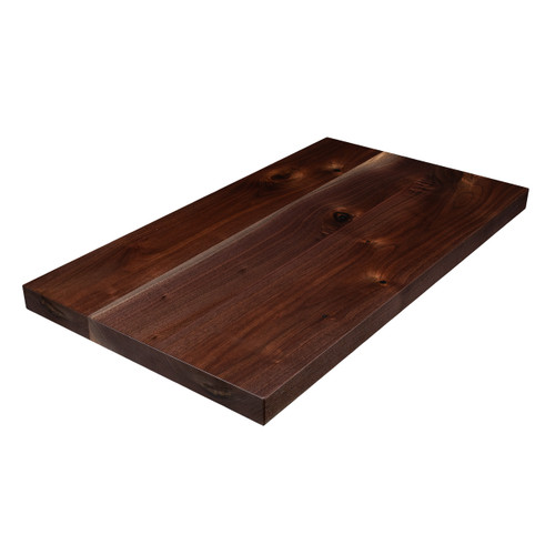 Flat sawn Rustic Walnut face grain butcher block countertop slab manufactured for wide-plank kitchen islands and luxury tabletop applications, showcasing expansive natural figure.