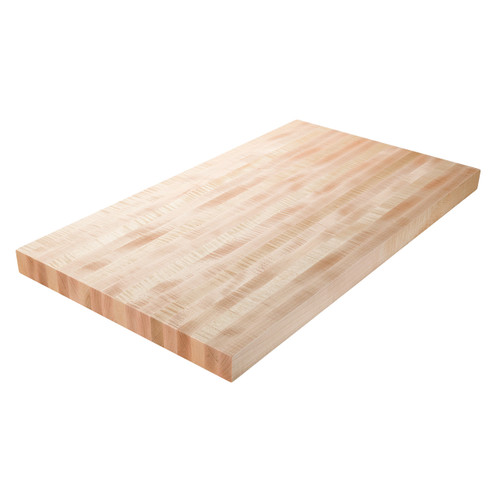 High Angle shot of solid Curly Maple Edge Grain wood countertop.