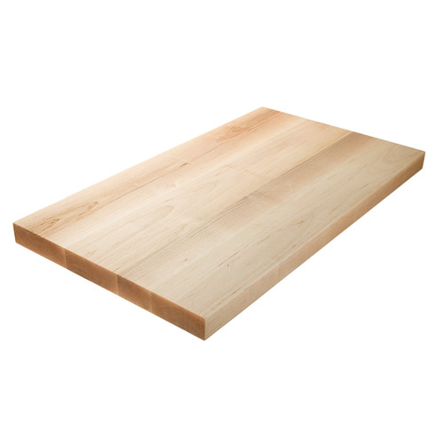 High angle shot of solid Soft Maple Wide Plank wood countertop.