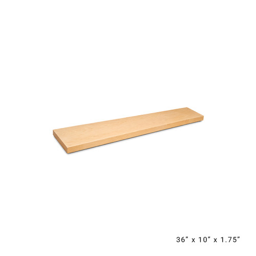 Premium Floating Shelf made from solid Hard Maple wood in a Wide Plank Style. This small shelf is 36-inches wide, 10-inches deep, and 1.75-inches thick.