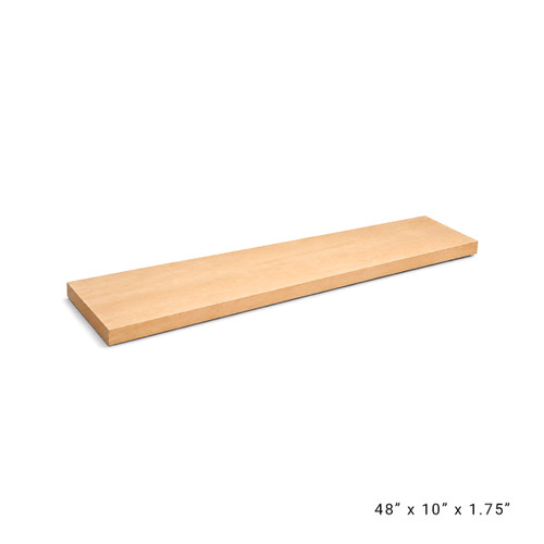 Premium Floating Shelf made from solid Hard Maple wood in a Wide Plank Style. This medium shelf is 48-inches wide, 10-inches deep, and 1.75-inches thick.