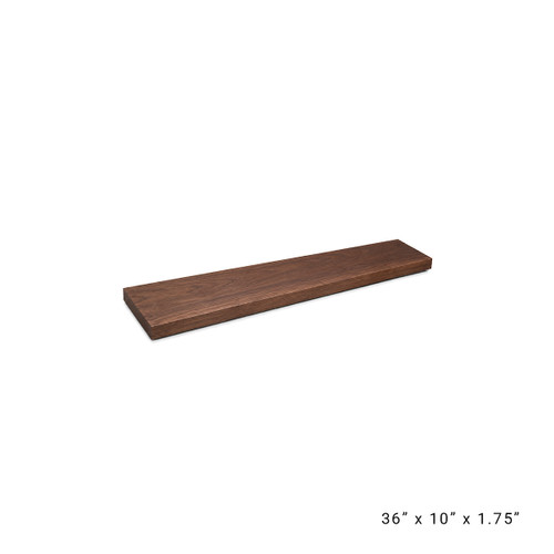 Deluxe Floating Shelf made from solid Walnut wood in a Wide Plank Style. This small shelf is 36-inches wide, 10-inches deep, and 1.75-inches thick.