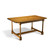 White Oak Farmhouse Dining Table with rift and quarter sawn top, rounded edges, turned tapered legs, and curved lower stretcher