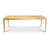 A full profile view along the long side of the modern maple Parsons table, highlighting the expansive 84.5-inch dining surface, refined edge profile, and open ADA-compliant seating clearance.