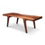 Solid walnut modern coffee table 45 degree view with minimalist frame, floating inset top, maple center layer, and tapered legs