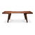 Low front view of minimalist solid walnut coffee table with clean modern silhouette, inset floating top, and angled legs