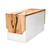 Right side view of Rift Credenza highlighting thick waterfall maple slab, natural live-edge contour, and white modern cabinet base