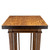 Close angled view of the plant stand’s thick square top, highlighting the richly figured oak grain, dark end grain, upper apron, and supporting posts.
