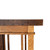 Close-up of an upper corner showing the plant stand’s thick top, oak apron, square post, slender spindle, layered rail, and precise fitted joints.