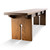 Angled close-up of the keyhole cutouts in the solid white oak bench legs, with a second leg visible behind