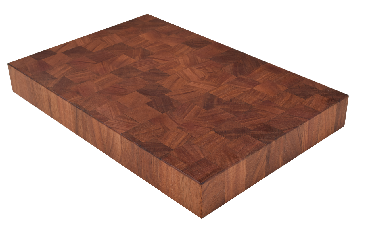 Cutting board--end grain mahogany cutting board and bow knife set