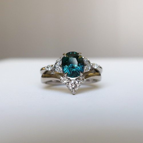 1.58 Cts Oval Teal Sapphire Engagement Ring Set - Nolan and Vada