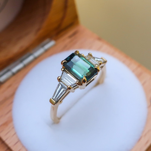 Ava - 1.77 Cts Octagonal Teal Sapphire Engagement Ring - Nolan and Vada