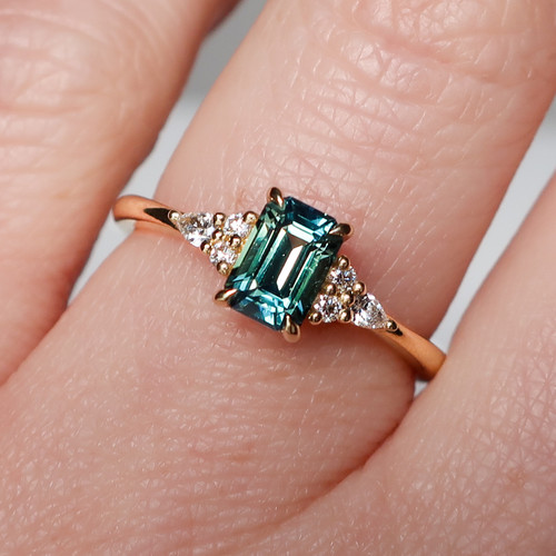 Clara - 1.08ct Emerald Cut Teal Sapphire Engagement Ring - [S817-CLARAR-NVST3538]