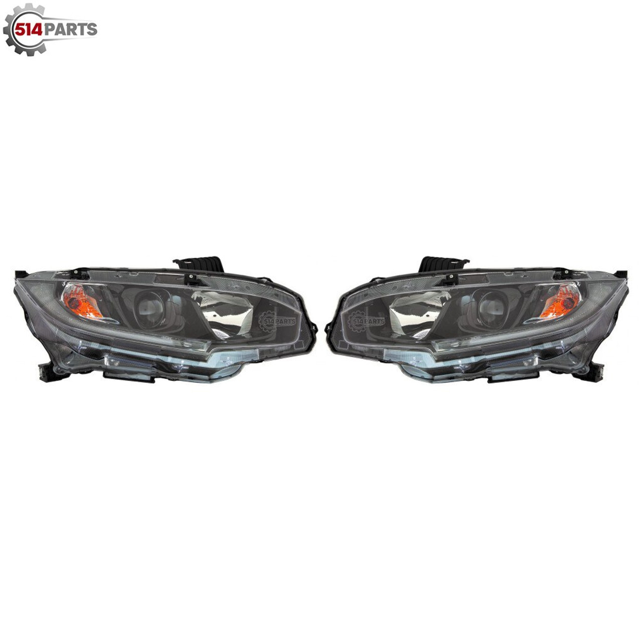 2019 - 2020 HONDA CIVIC SEDAN/COUPE HALOGEN HEADLIGHTS with BLACK BEZEL - PHARES AVANT a HALOGENE avec LUNETTE NOIR