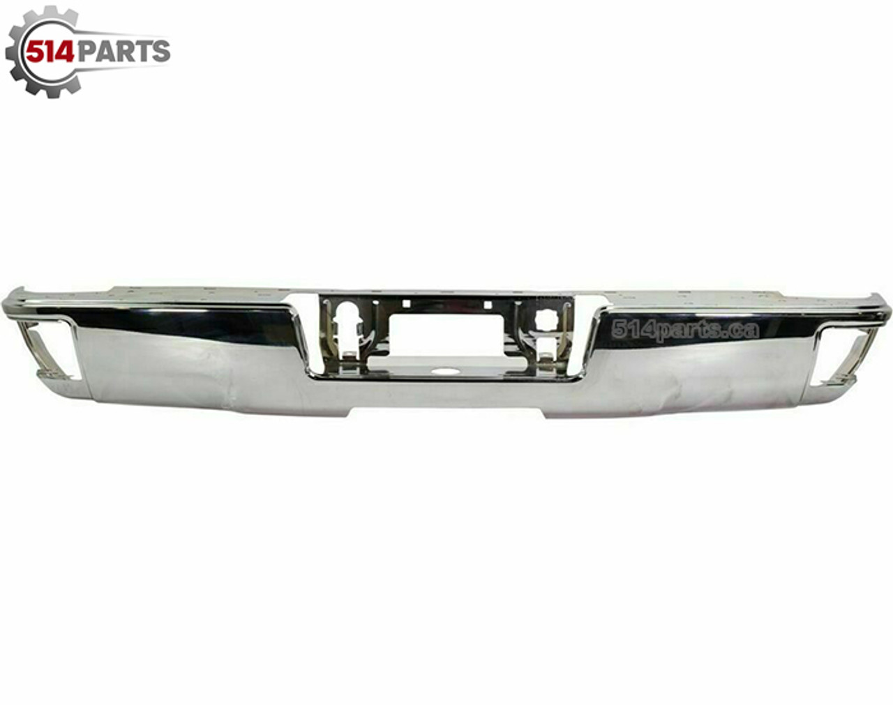 2014 - 2019 GMC SIERRA 1500/2500/3500 and DENALI CHROME STEEL REAR BUMPER FACE BAR without SENSOR HOLES with CORNER STEP - PARE-CHOCS ARRIERE en ACIER CHROMEE sans TROUS de CAPTEUR avec CORNER STEP