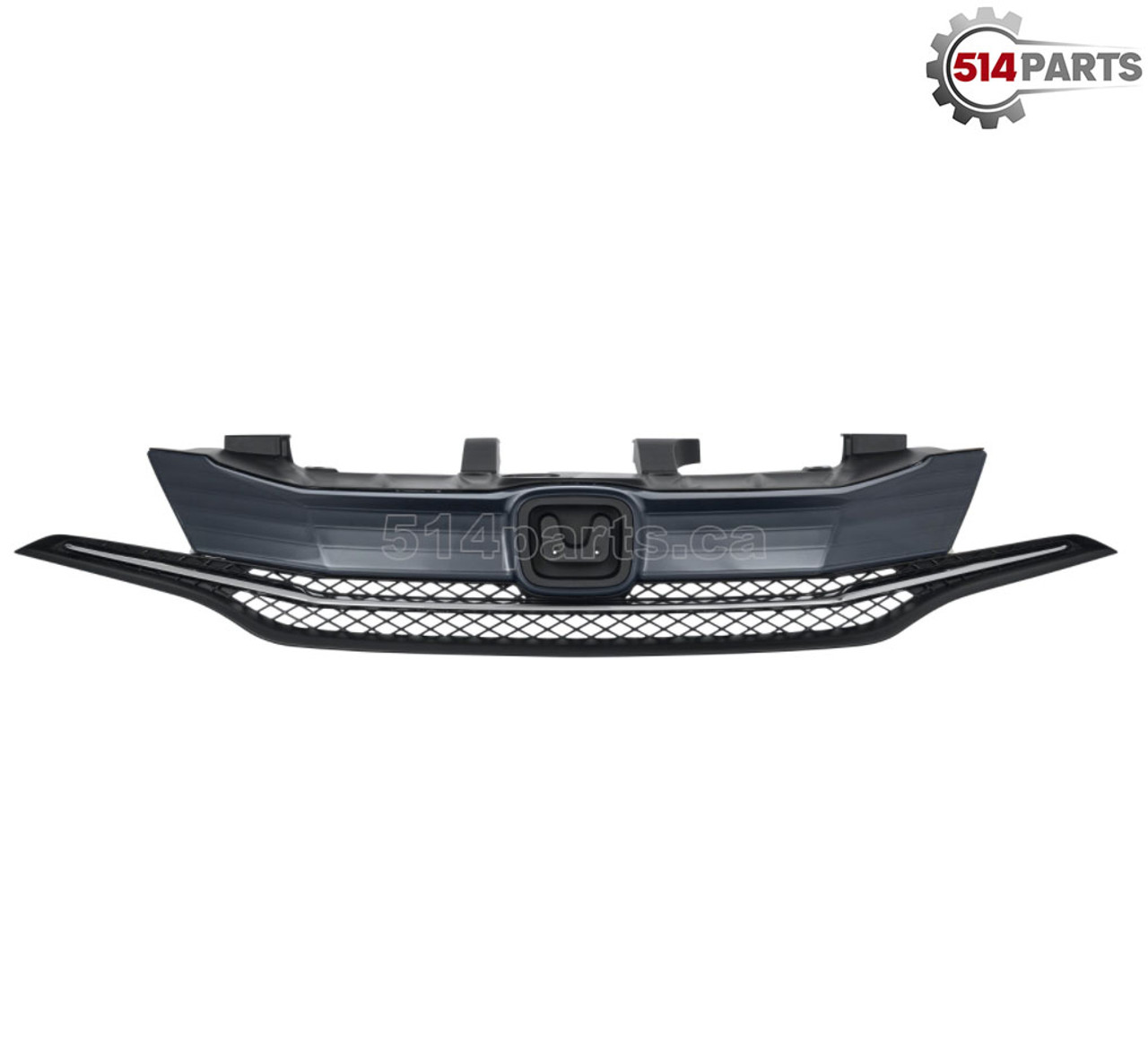 2014 - 2015 HONDA CIVIC exclude SI COUPE FRONT BUMPER COVER GRILLE MATTE DARK GRAY with CHROME MOLDING - CALANDRE pour PARE-CHOCS AVANT MAT GRIS FONCE avec MOULURE CHROME