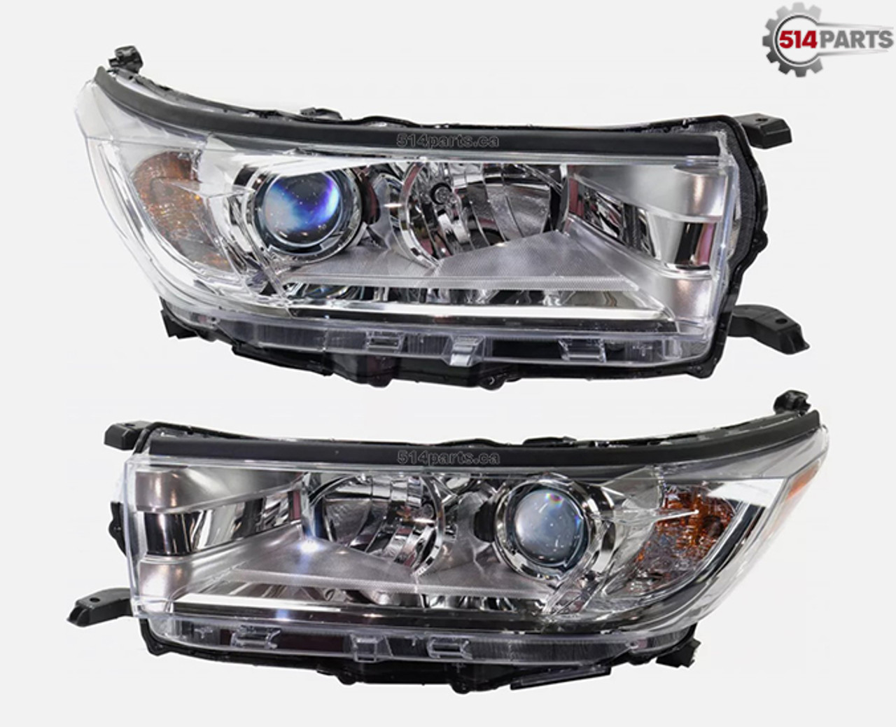 2017 - 2019 TOYOTA HIGHLANDER and HIGHLANDER HYBRID LE/LE PLUS/XLE MODELS HEADLIGHTS without LED DAYTIME RUNNING LAMP with CHROME BEZEL - PHARES AVANT sans LAMPE DE JOUR a DEL avec LUNETTE CHROMEE