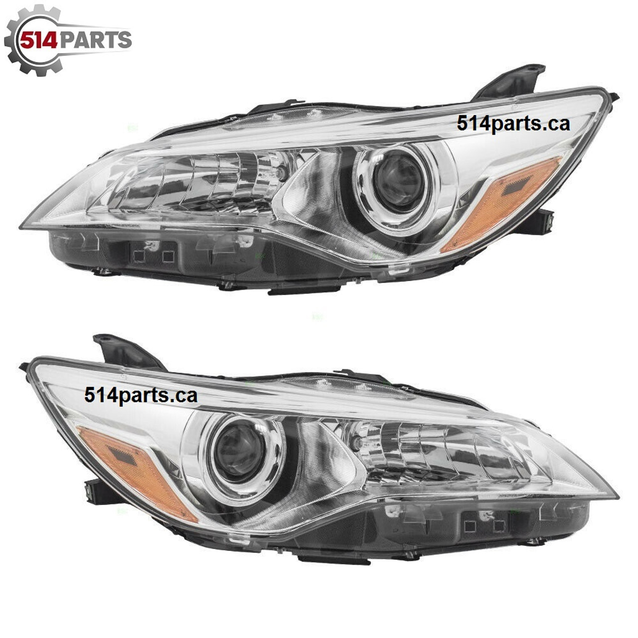 2015 - 2017 TOYOTA CAMRY and CAMRY HYBRID LE/XLE CHROME BEZEL W/O LED KENTUCKY BUILT HALOGEN HEADLIGHTS - PHARES AVANT HALOGEN AVEC LUNETTE CHROMEE SANS LED CONSTRUIT AU KENTUCKY