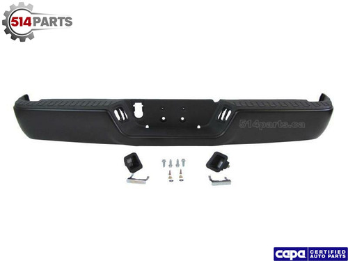 2009 - 2023 DODGE RAM 1500 BLACK STEEL REAR STEP BUMPER ASSEMBLY without PARKING SENSOR HOLES without DOUBE EXHAUST - PARE-CHOCS ARRIERE en ACIER NOIR sans TROUS de CAPTEUR sans DOUBLE ECHAPPEMENT