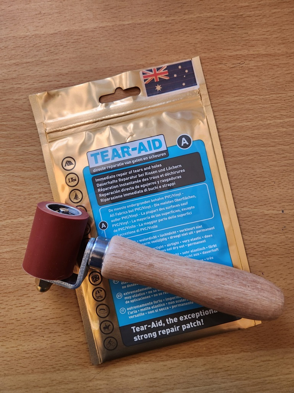 Tear Aid Kit and Roller  Pressure-Sensitive Adhesive Solution