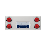 33-3/4" Stainless Rear Center Panel With Four 10 LED 4" Lights & Visors - Red LED/Red Lens