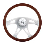 18" Boss Style Wood Steering Wheel With Hub & Horn Button Kit For Peterbilt (2006+) & Kenworth (2003+)