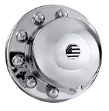 22-1/2", 24-1/2" Mirror SS Unitized Cover-Up for Rear Hub Covers w/ Floating Flag