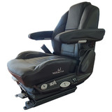 Semi Truck Seat Premium Black Leather Mid Back Air, Standard Base, Heating Vent, Dual Arm Rest, Reclining Back