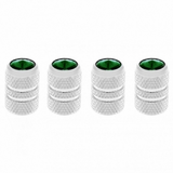 Chrome Tubular Valve Caps With Green Crystal (Set of 4)