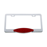 Chrome License Plate Frame With 10 LED Cats Eye Light - Red LED/Red Lens